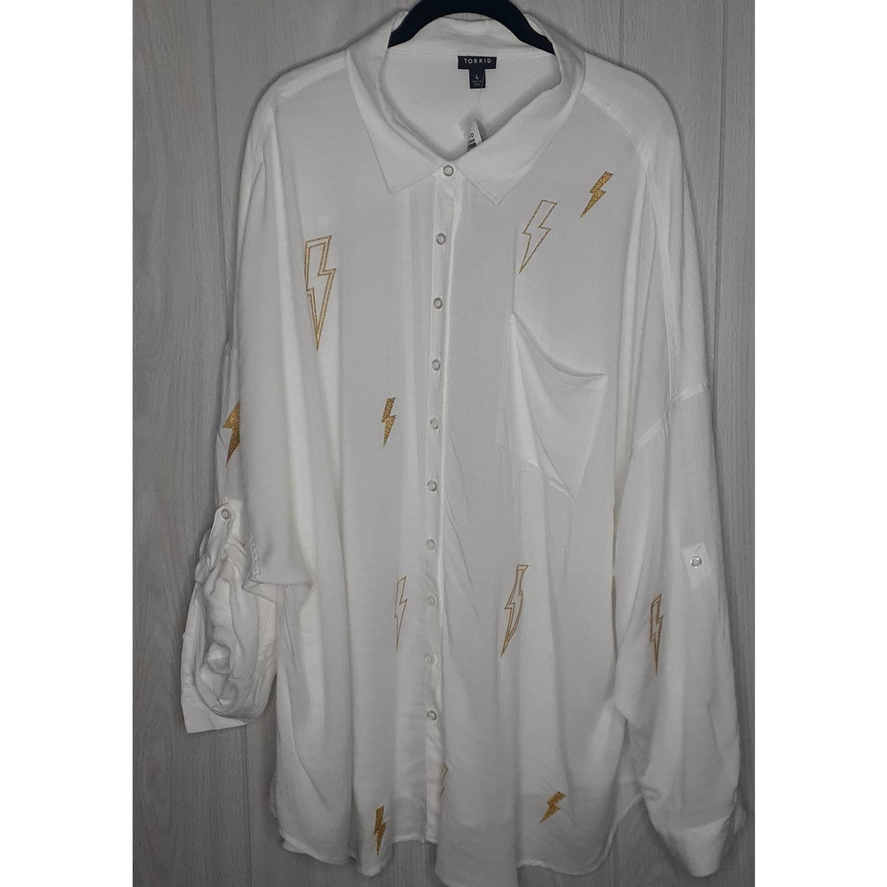 NWT Torrid White With Gold Lightening Bolds Long Sleeve Lindsay Size 4X / 26